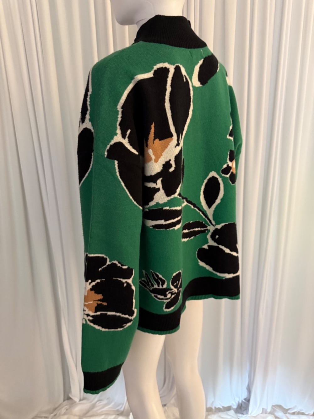 Sugarlips Carrey Floral Quarter Zip Sweater Green Black XL NWOT - Picture 8 of 16